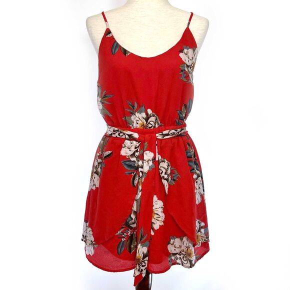Promesa Red Floral Mini Dress Spaghetti Straps - Picture 1 of 7